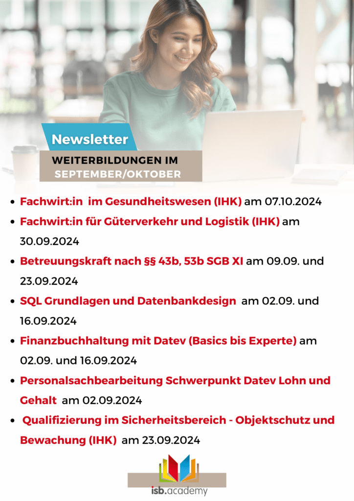 Betreuungskraft, Logistik, Gesundheitswesen, Pflege, Webseitengestaltung, C++, C#, SQL, Grundlagen, Excel, Word, Seminar